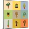Flat Colorful Illustration of Mexican Succulent Plants and Cactuses in Pots. Vector Botanical Graph-kateja-Mounted Art Print