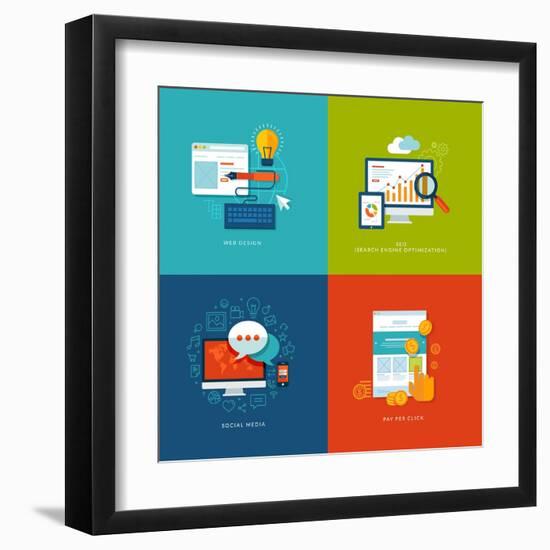 Flat Design Concept Icons for Web and Mobile Services and Apps-PureSolution-Framed Art Print