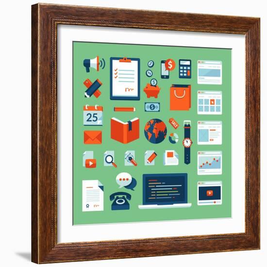 Flat Design Icons Set of Business Working Elements-PureSolution-Framed Art Print