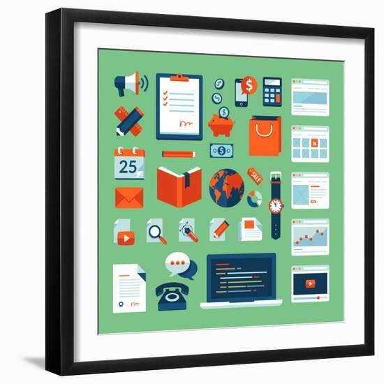 Flat Design Icons Set of Business Working Elements-PureSolution-Framed Art Print