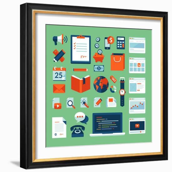 Flat Design Icons Set of Business Working Elements-PureSolution-Framed Art Print