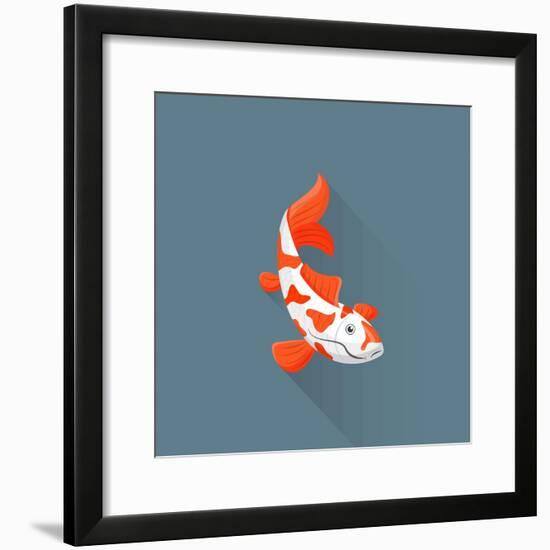 Flat Design White Orange Red Japanese Carp Koi Illustration-Trikona-Framed Photographic Print