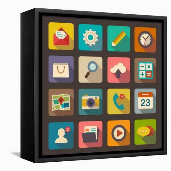 Flat Icons Set for Web and Mobile Applications-ekler-Framed Stretched Canvas