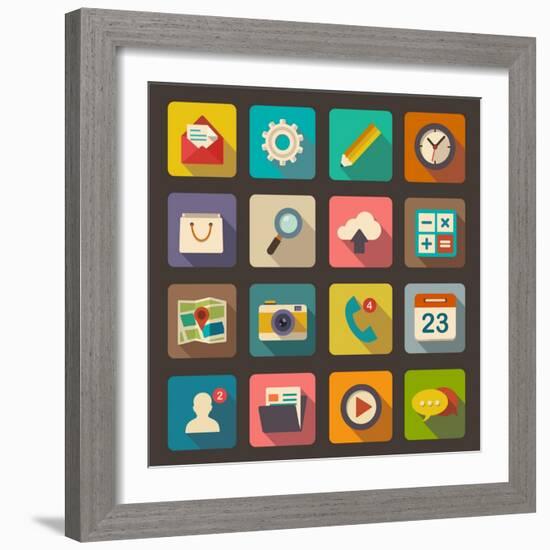 Flat Icons Set for Web and Mobile Applications-ekler-Framed Art Print