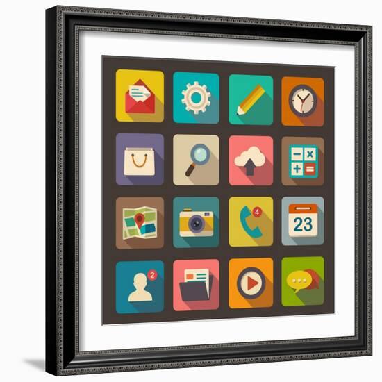 Flat Icons Set for Web and Mobile Applications-ekler-Framed Art Print