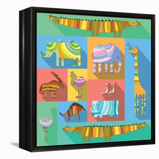 Flat Icons with African Animals-Evgeniya Balala-Framed Stretched Canvas