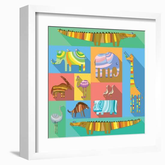 Flat Icons with African Animals-Evgeniya Balala-Framed Art Print