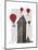 Flat Iron Building and Red Hot Air Balloons-Fab Funky-Mounted Art Print