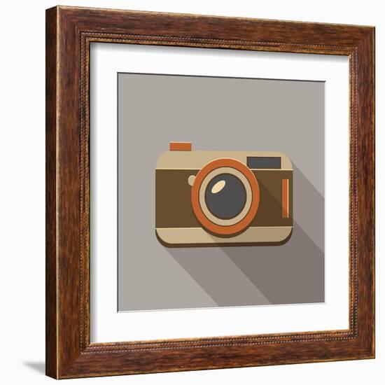 Flat Long Shadow Retro Camera Icon-YasnaTen-Framed Art Print