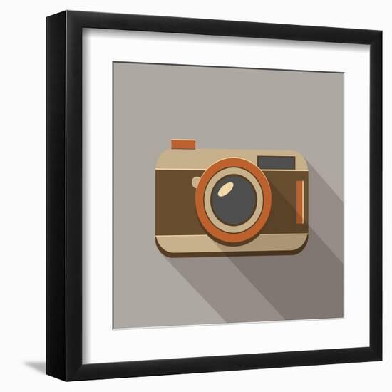 Flat Long Shadow Retro Camera Icon-YasnaTen-Framed Art Print