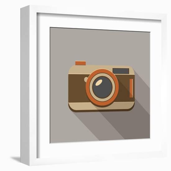 Flat Long Shadow Retro Camera Icon-YasnaTen-Framed Art Print