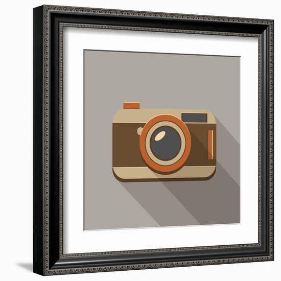 Flat Long Shadow Retro Camera Icon-YasnaTen-Framed Art Print