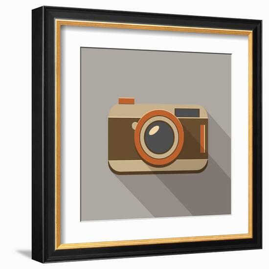 Flat Long Shadow Retro Camera Icon-YasnaTen-Framed Art Print