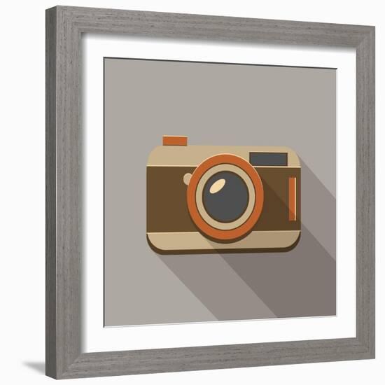 Flat Long Shadow Retro Camera Icon-YasnaTen-Framed Art Print