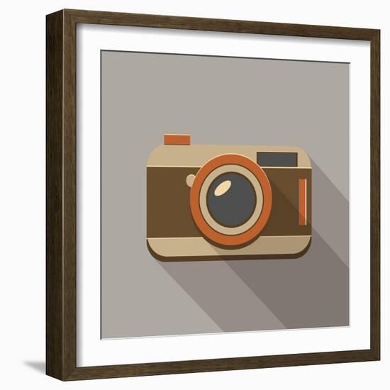 Flat Long Shadow Retro Camera Icon-YasnaTen-Framed Art Print