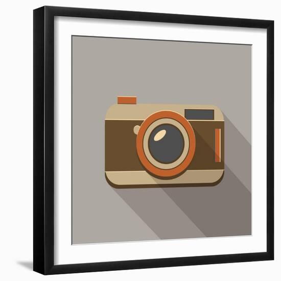 Flat Long Shadow Retro Camera Icon-YasnaTen-Framed Art Print