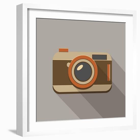 Flat Long Shadow Retro Camera Icon-YasnaTen-Framed Art Print