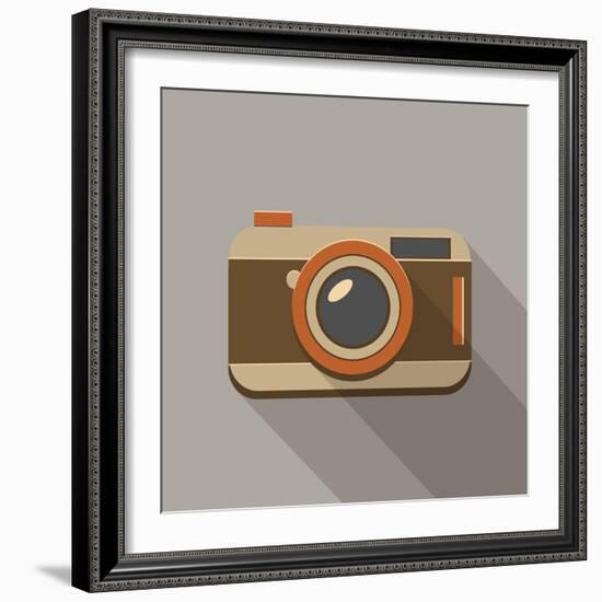 Flat Long Shadow Retro Camera Icon-YasnaTen-Framed Art Print