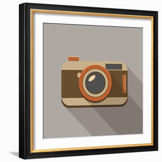 Flat Long Shadow Retro Camera Icon-YasnaTen-Framed Art Print