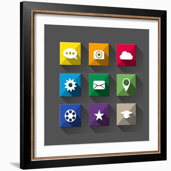 Flat Long Shadow Web Icons-YasnaTen-Framed Art Print