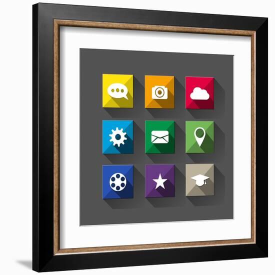 Flat Long Shadow Web Icons-YasnaTen-Framed Art Print