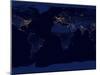 Flat Map of Earth Showing City Lights of the World at Night-Stocktrek Images-Mounted Photographic Print