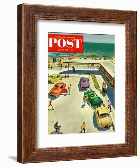 "Flat Tire at the Beach" Saturday Evening Post Cover, July 23, 1955-Thornton Utz-Framed Giclee Print