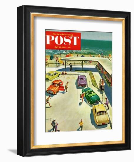 "Flat Tire at the Beach" Saturday Evening Post Cover, July 23, 1955-Thornton Utz-Framed Giclee Print