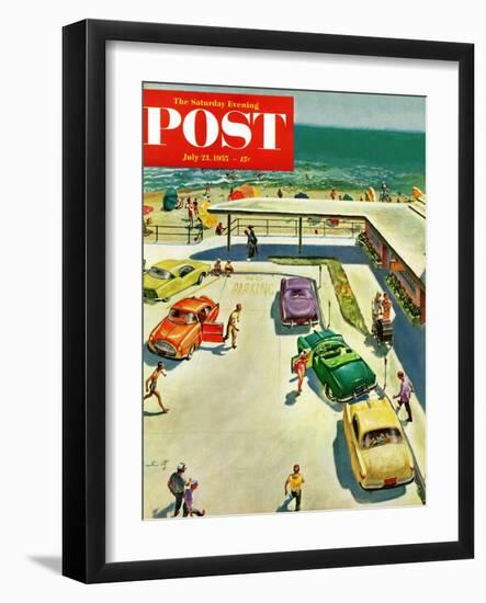 "Flat Tire at the Beach" Saturday Evening Post Cover, July 23, 1955-Thornton Utz-Framed Giclee Print