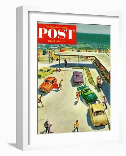 "Flat Tire at the Beach" Saturday Evening Post Cover, July 23, 1955-Thornton Utz-Framed Giclee Print