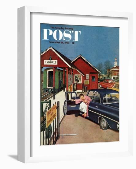 "Flat Tire at the Commuter Station," Saturday Evening Post Cover, November 26, 1960-Amos Sewell-Framed Giclee Print