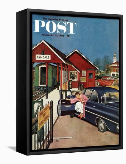 "Flat Tire at the Commuter Station," Saturday Evening Post Cover, November 26, 1960-Amos Sewell-Framed Premier Image Canvas