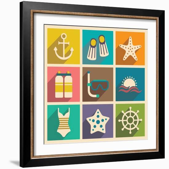 Flat with Shadow Concept and Mobile Application Diving-Anton Gorovits-Framed Art Print