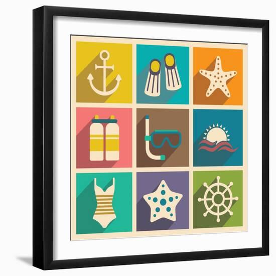 Flat with Shadow Concept and Mobile Application Diving-Anton Gorovits-Framed Art Print