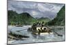 Flatboat of Settlers Descending the Ohio River, 1800s-null-Mounted Giclee Print