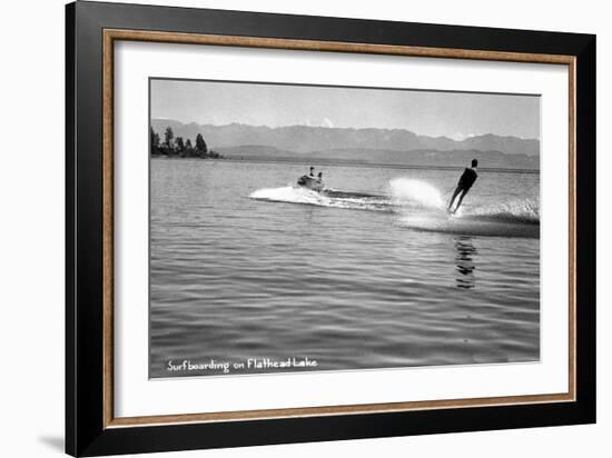 Flathead Lake, Montana, View of a Man Water-Skiing, Couple in Speedboat-Lantern Press-Framed Art Print