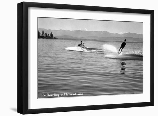 Flathead Lake, Montana, View of a Man Water-Skiing, Couple in Speedboat-Lantern Press-Framed Art Print