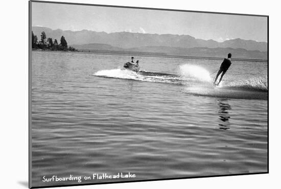 Flathead Lake, Montana, View of a Man Water-Skiing, Couple in Speedboat-Lantern Press-Mounted Art Print
