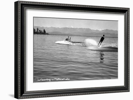 Flathead Lake, Montana, View of a Man Water-Skiing, Couple in Speedboat-Lantern Press-Framed Art Print