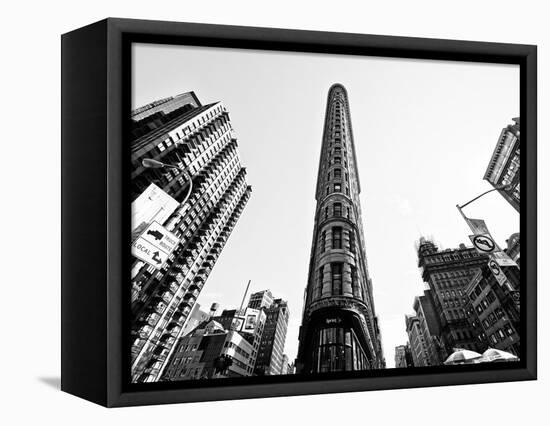 Flatiron Building, 5th Ave, Manhattan, New York, United States, Black and White Photography-Philippe Hugonnard-Framed Premier Image Canvas