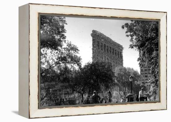 Flatiron Building in NYC Through Reflection in Fountain in Madison Sq. Park-null-Framed Stretched Canvas