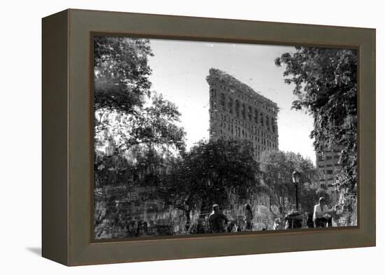 Flatiron Building in NYC Through Reflection in Fountain in Madison Sq. Park-null-Framed Stretched Canvas