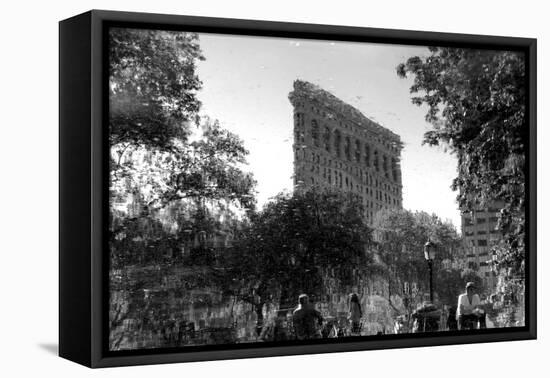 Flatiron Building in NYC Through Reflection in Fountain in Madison Sq. Park-null-Framed Stretched Canvas