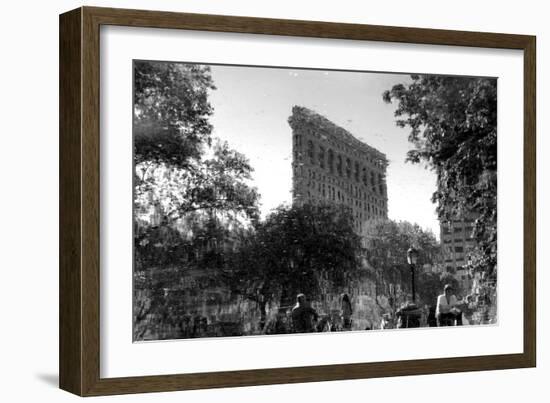 Flatiron Building in NYC Through Reflection in Fountain in Madison Sq. Park-null-Framed Photo