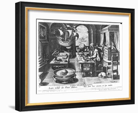 Flavio Gioia of Amalfi Discovering the Power of the Lodestone, Plate 3 from "Nova Reperta"-Jan van der Straet-Framed Giclee Print