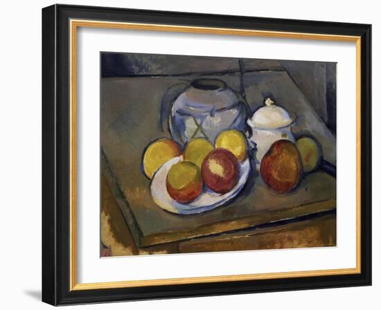 Flawed Vase, Sugar Bowl and Apples-Paul Cézanne-Framed Giclee Print