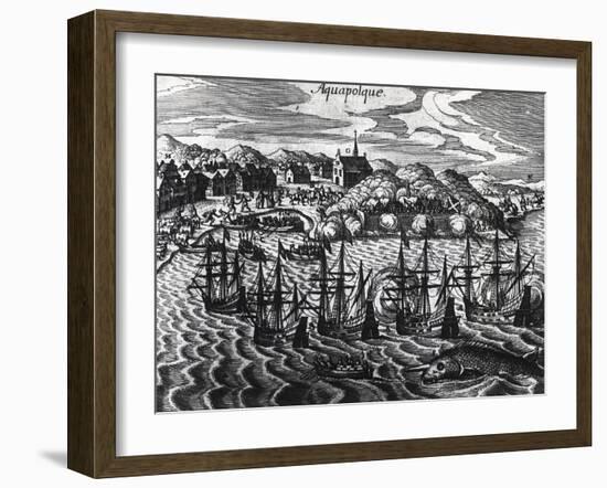 Fleet of Galleons in Acapulco Port-Theodor de Bry-Framed Giclee Print