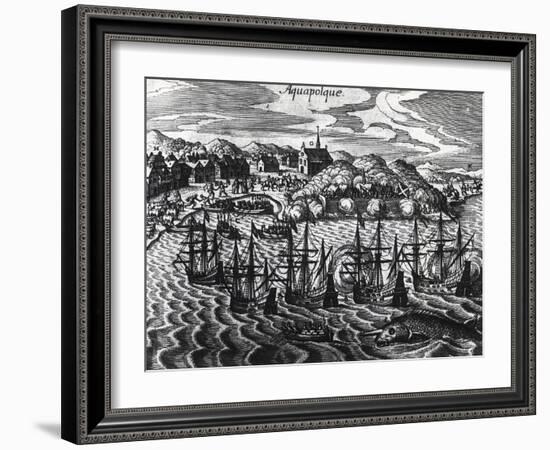 Fleet of Galleons in Acapulco Port-Theodor de Bry-Framed Giclee Print