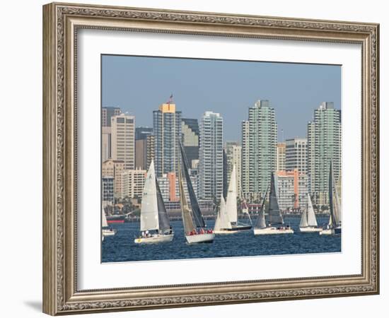 Fleet of Sailboats and Skyline of San Diego, California, Usa-Bill Bachmann-Framed Photographic Print