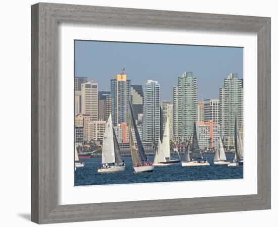 Fleet of Sailboats and Skyline of San Diego, California, Usa-Bill Bachmann-Framed Photographic Print